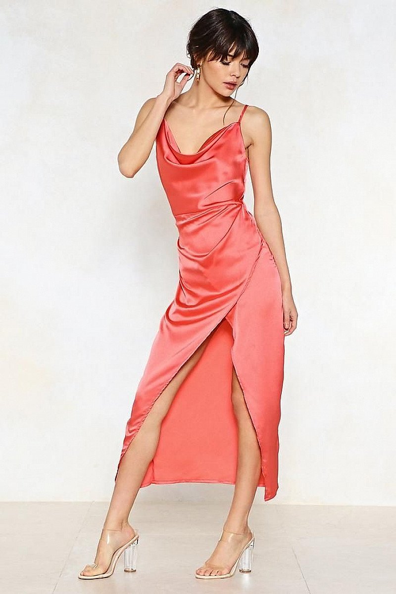 SALE - Cowl Play Satin Dress!