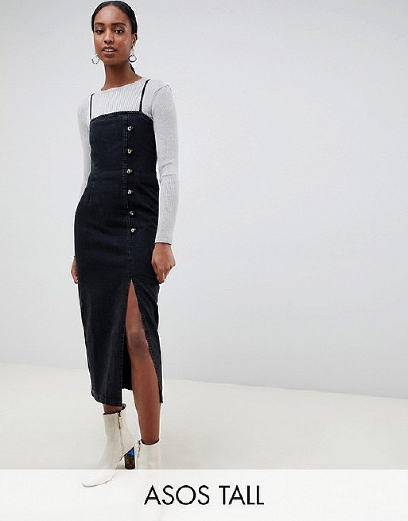 SALE - ASOS DESIGN Tall button side midi dress washed black!