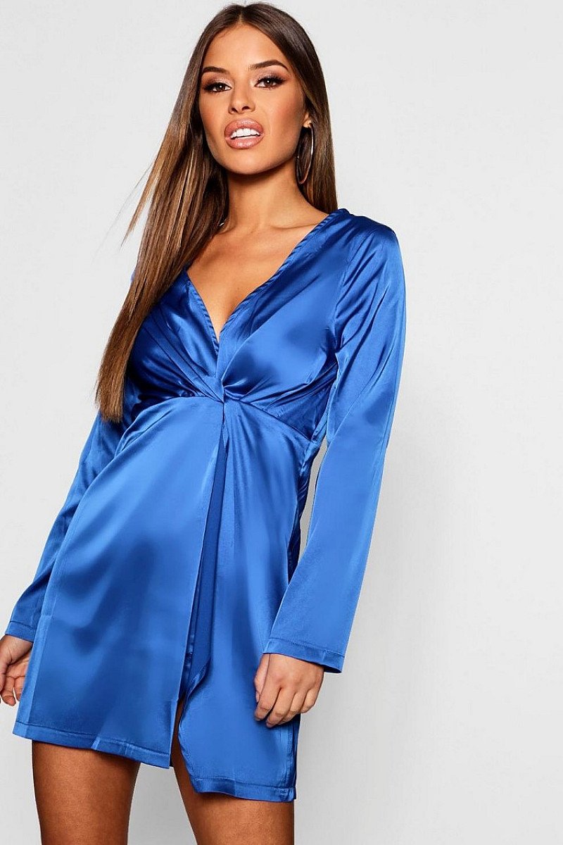 SALE - Petite Satin Twist Front Mini Dress!
