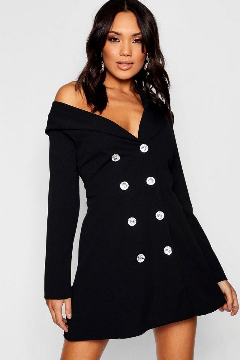SALE - One Shoulder Diamante Button Blazer Dress!