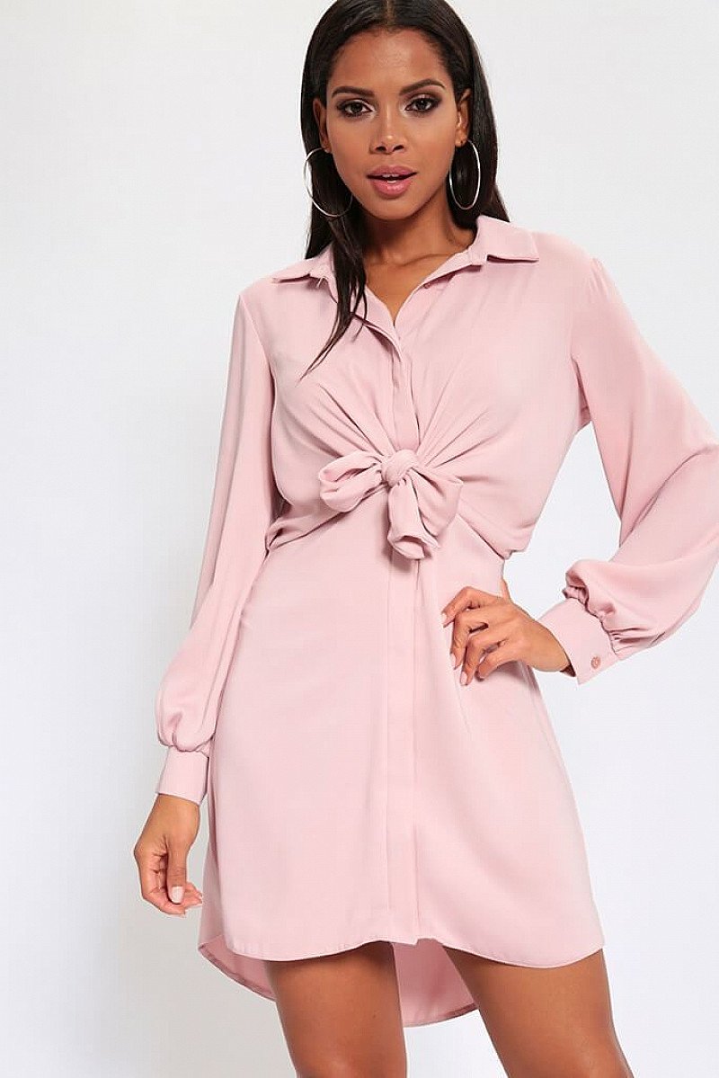 SALE - Dark Blush Tie Front Shirt Dress!