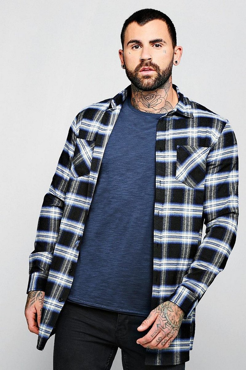 SALE - Black Check Long Sleeve Shirt In Longline!