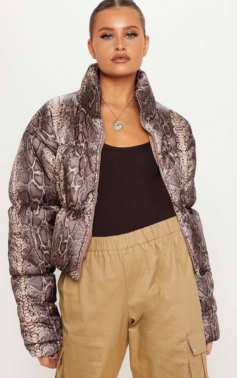 SALE - BROWN SNAKE PRINT PUFFER!