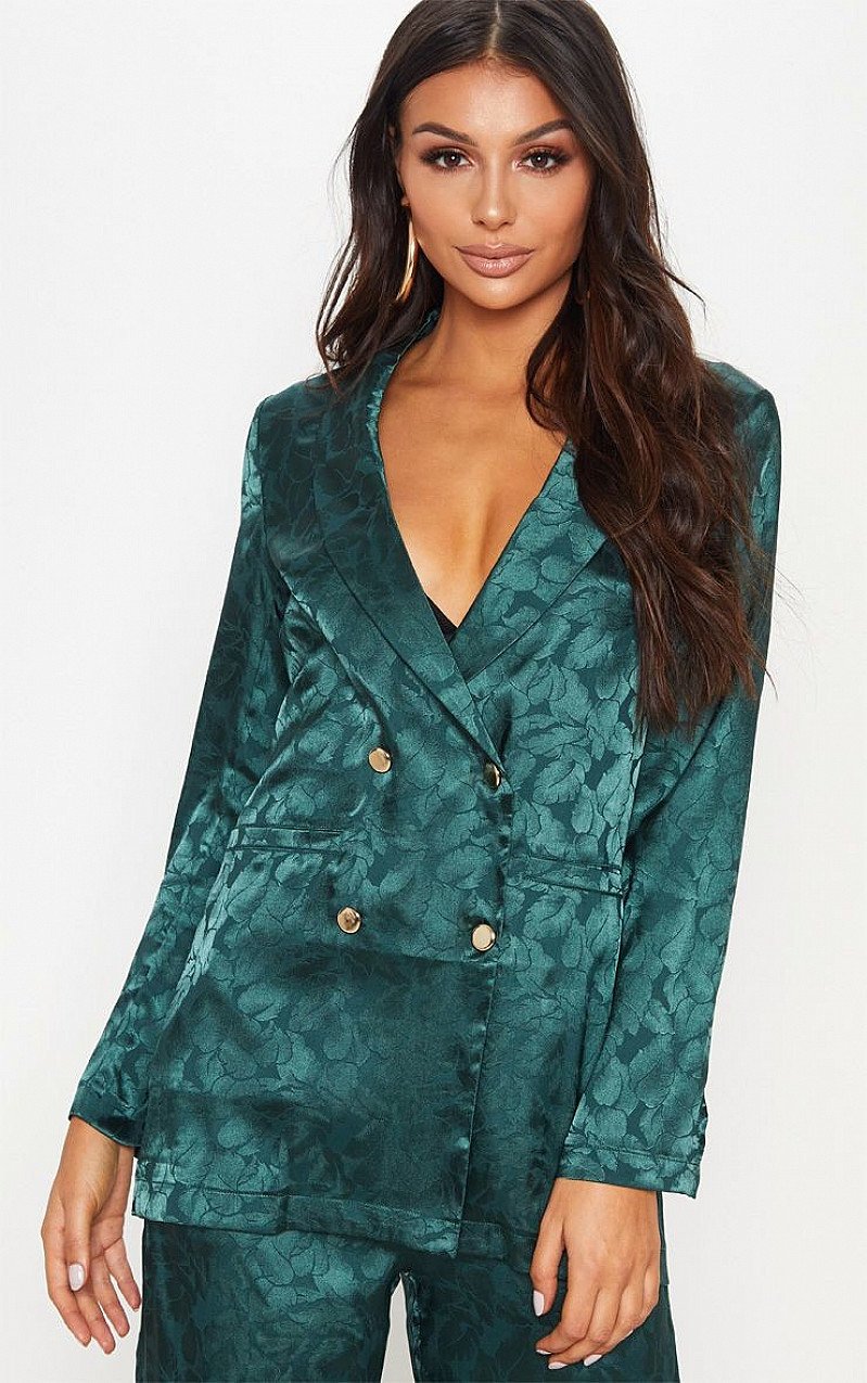 SALE - EMERALD GREEN FLORAL PRINT SATIN BLAZER!