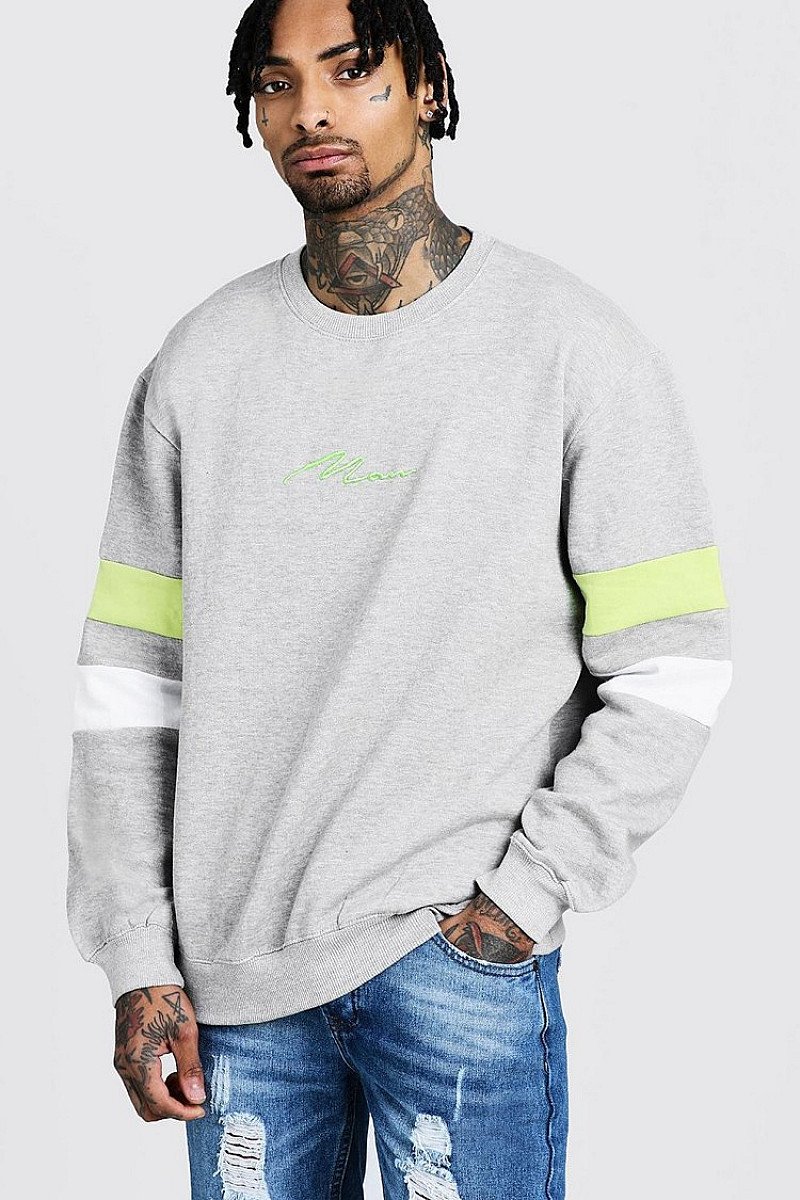 SALE - MAN Signature Loose Fit Contrast Panel Sweater!