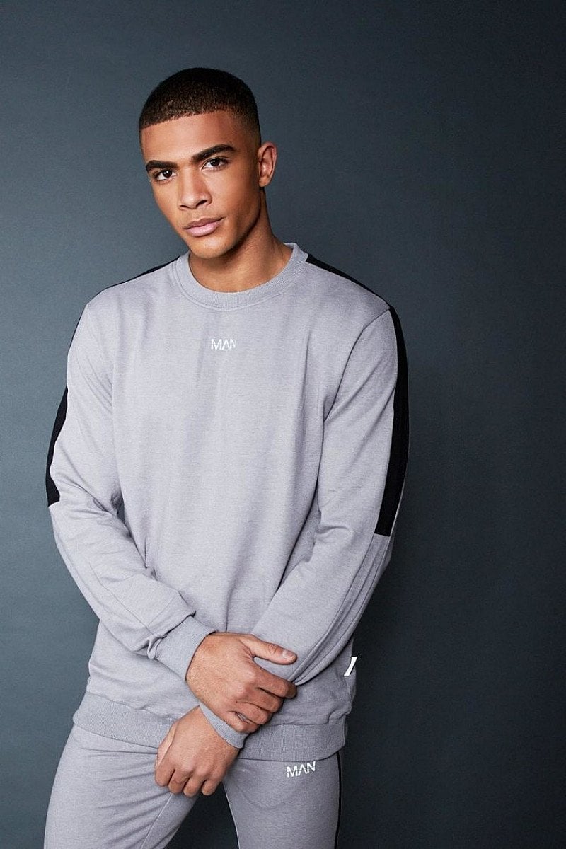 SALE - CREW SWEATER WITH CONTRAST SLEEVE PANEL