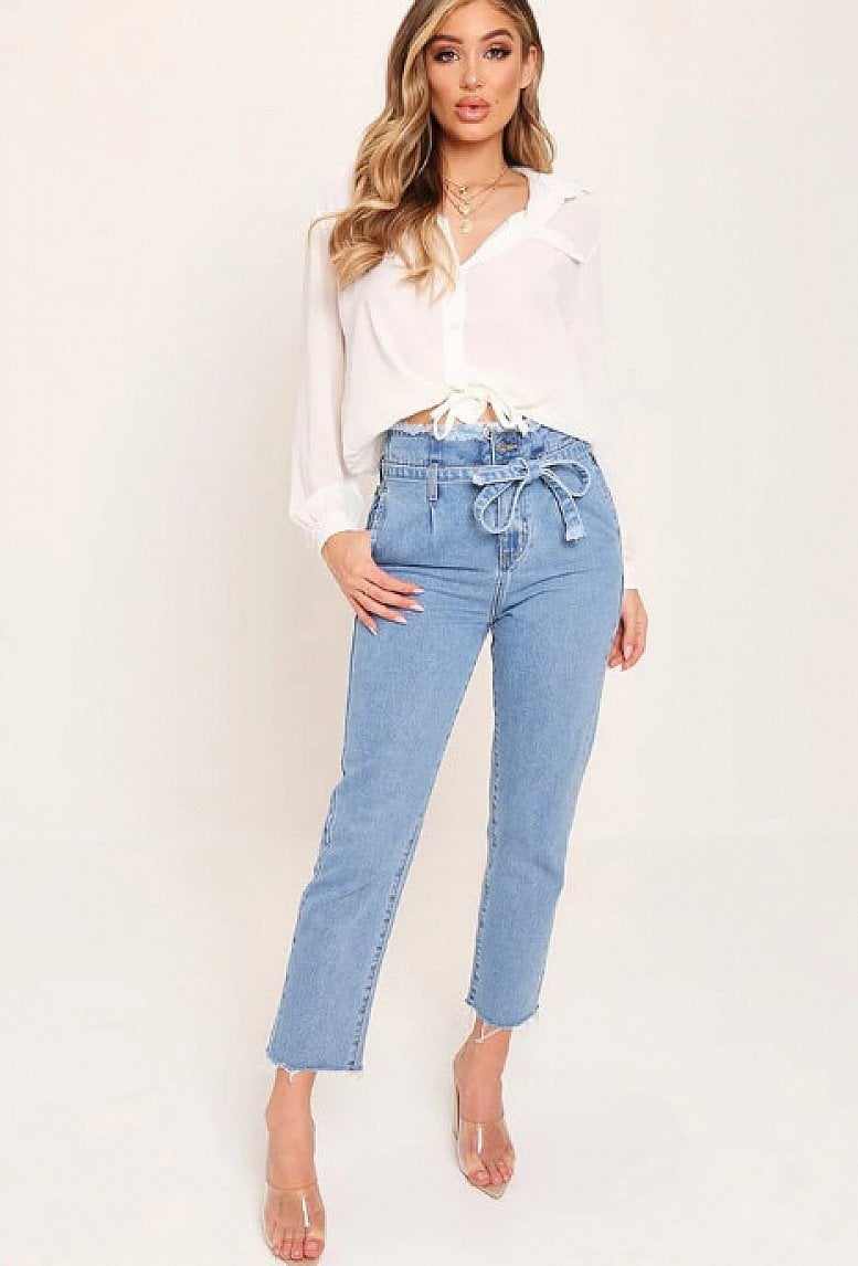 75% off everything - Mid Wash High Waist Paper Bag Boyfriend Jeans!