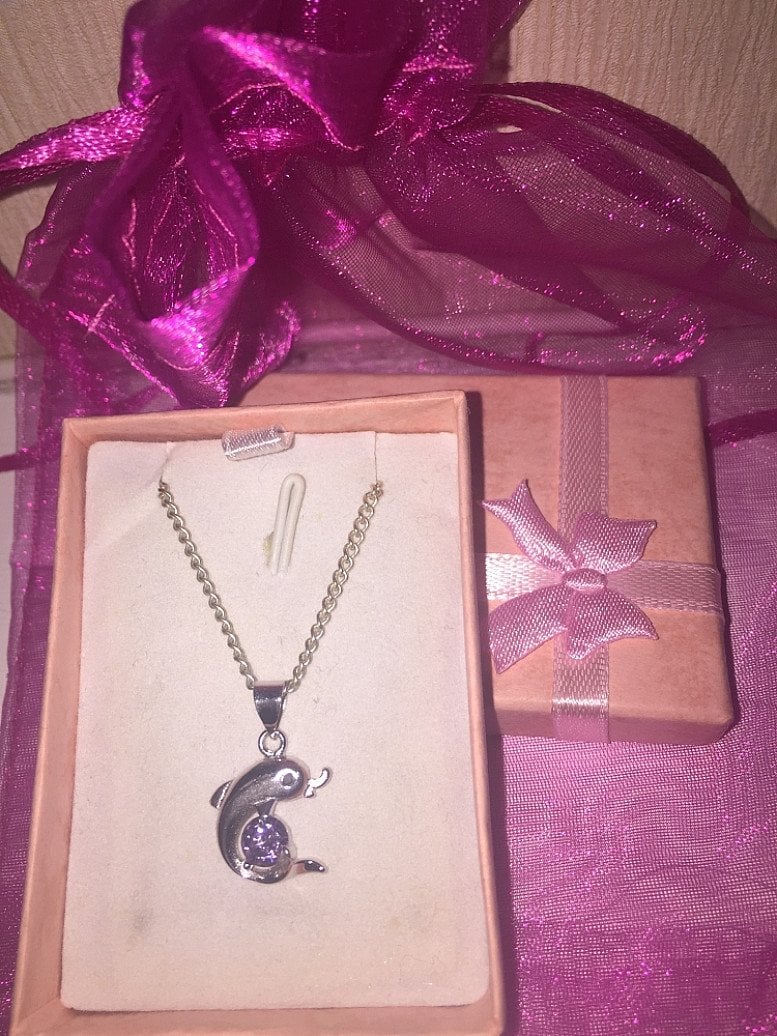 Win a necklace with silver dolphin pendant and amethyst crystal