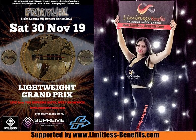win 2 free tickets to Lightweight Grand Prix boxing supported by Limitless Benefits Ring Girls