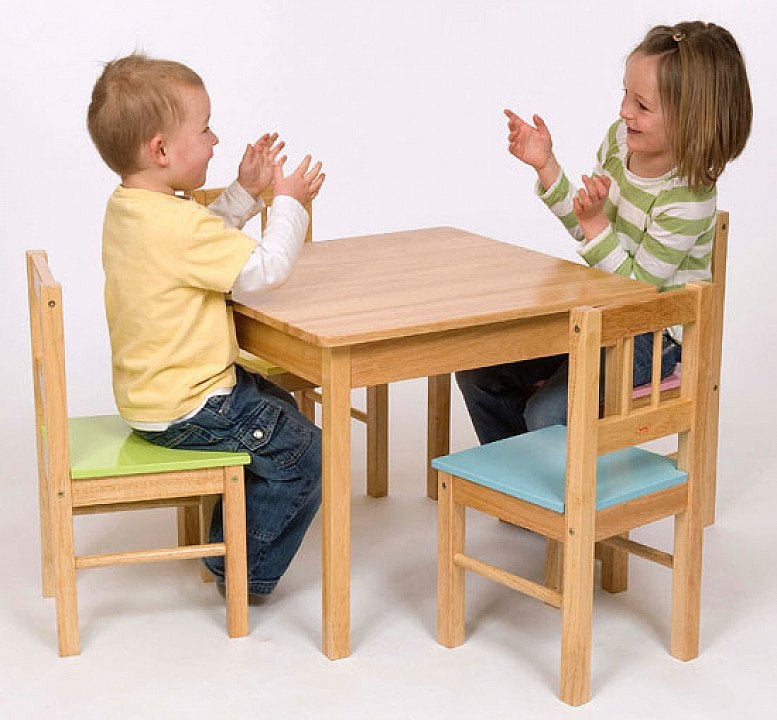 Natural Wood Table & 4 Pastel chairs