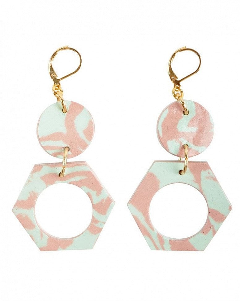 SAVE- Aliyah Hussain Porcelain Hexagon & Circle Earrings