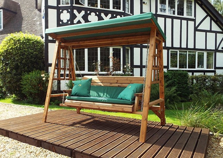 Dorset Garden Swing Green Cushions & Roof Cover – 3 Seater