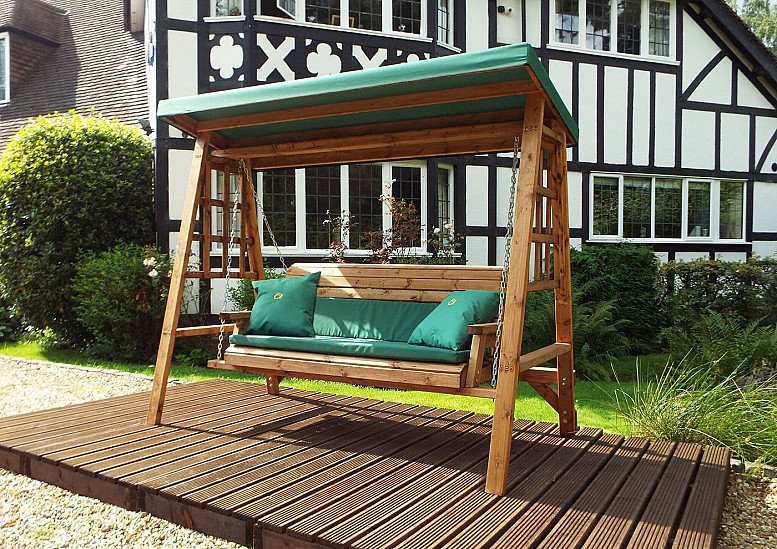 Dorset Garden Swing Green Cushions & Roof Cover – 3 Seater