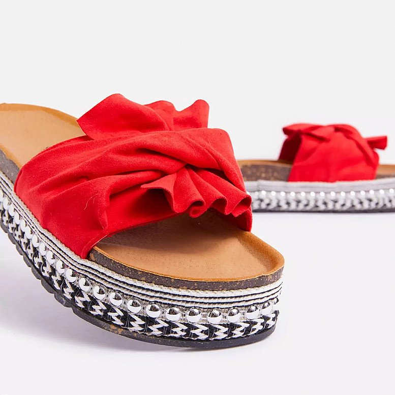 SALE - Daiquiri Espadrille Flat Slider Sandal In Red Faux Suede!