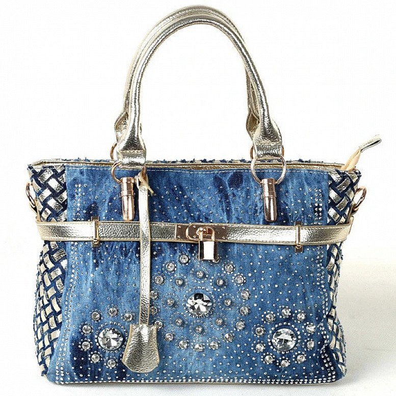 Luxury Rhinestone Denim Shoulder Bag Ladies