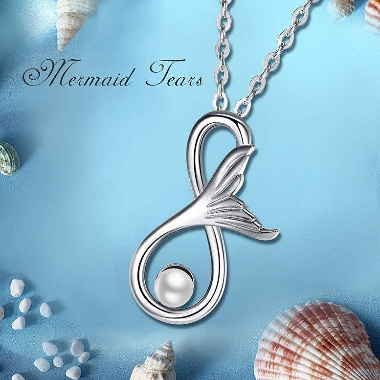 Necklace Shell Pearl Sterling Silver Pendant Mermaid Tail Love Always And Forever With Chain Jewelle