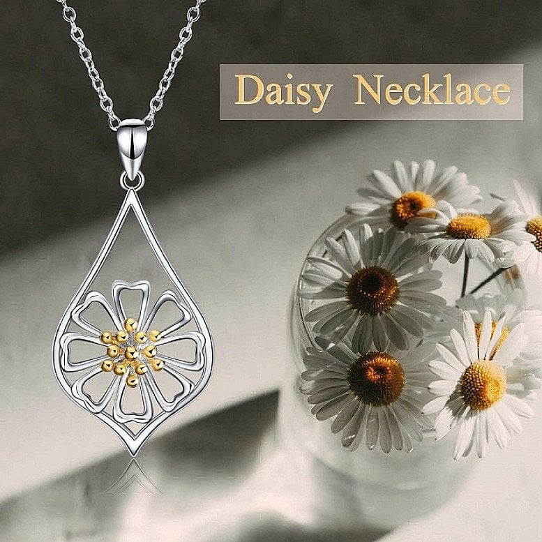 Daisy and Lotus Necklace S925 Sterling Silver Flower Pendant
