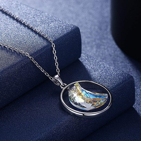 Moon Necklace 925 Sterling Sliver Starry Jewelry Lekani Crystals from Swarovsk