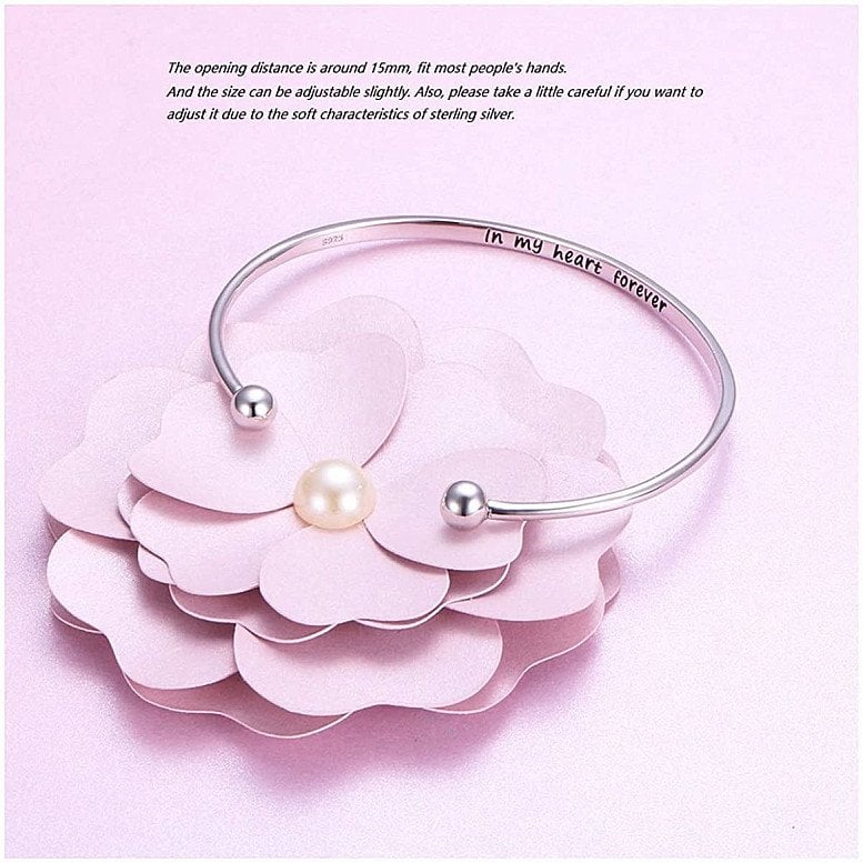 925 Sterling Silver Bangle Bracelet Engraved in My Heart Forever