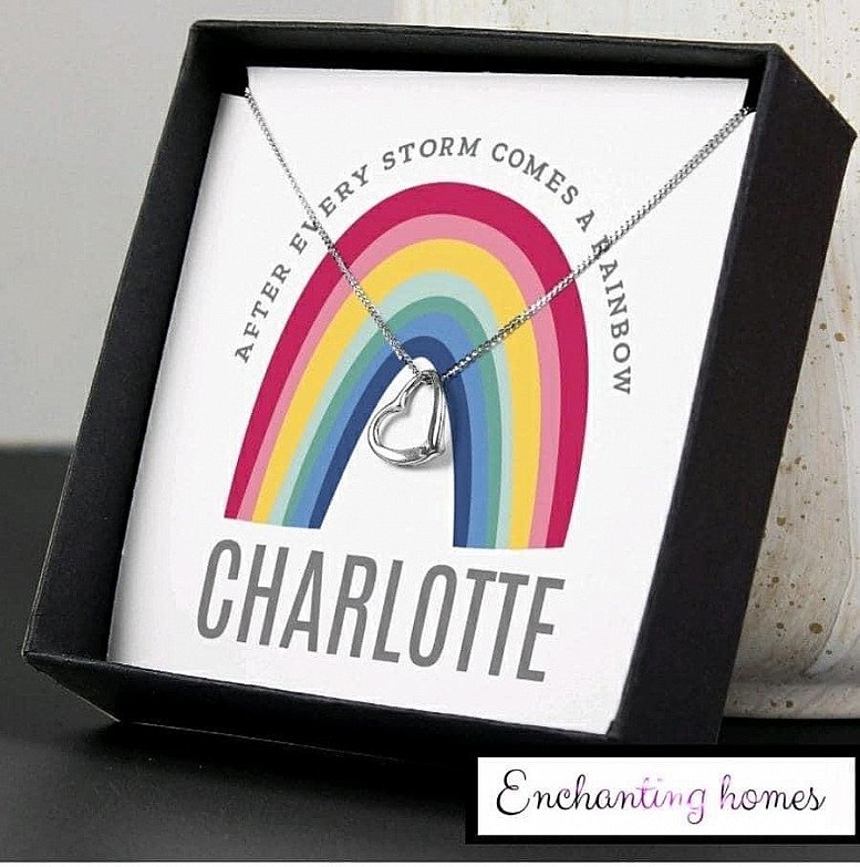 Personalised Rainbow silver tone necklace