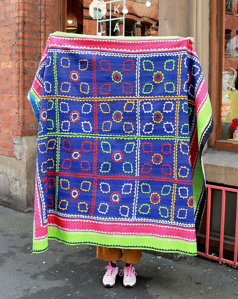ONE LEFT - Hand-Stitched Ralli Quilt, Indigo & Green £250.00!