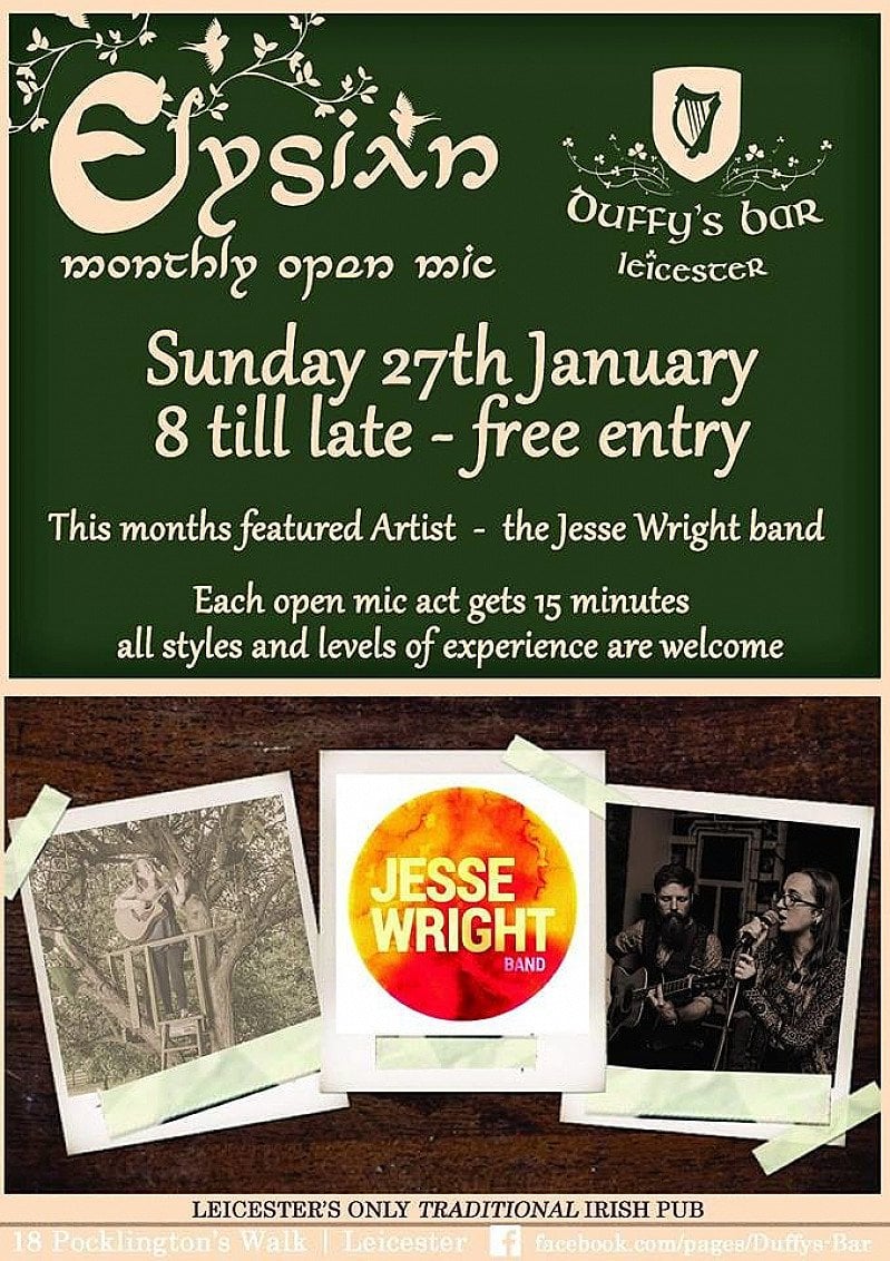 Elysian's Open Mic at Duffy's, featuring Jesse Wright.