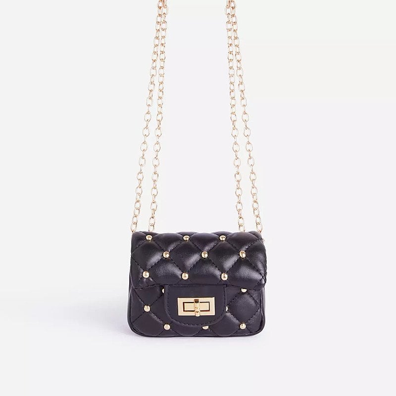 SALE - Birdy Studded Detail Quilted Mini Bag In Black Faux Leather