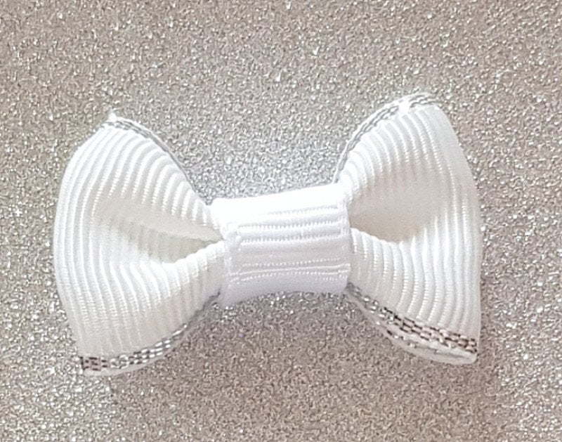 Teeny White Silver Edge Hairbow Or Headband