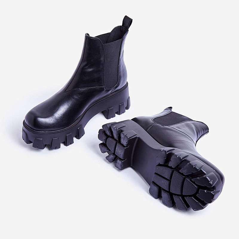 SAVE - Easton Chunky Sole Ankle Chelsea Boot In Black Faux Leather