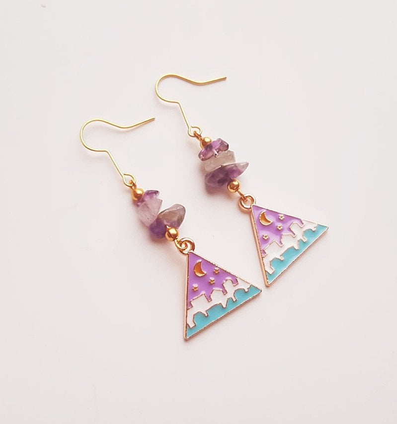 Crystal Lilac Moon Earrings with Genuine Amethyst