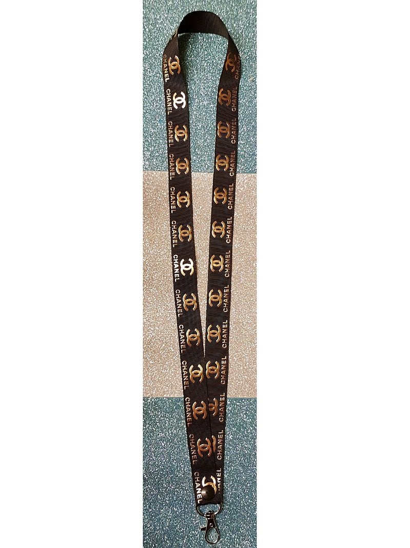 Chanel Black and Gold Lanyard Id Badge Holder
