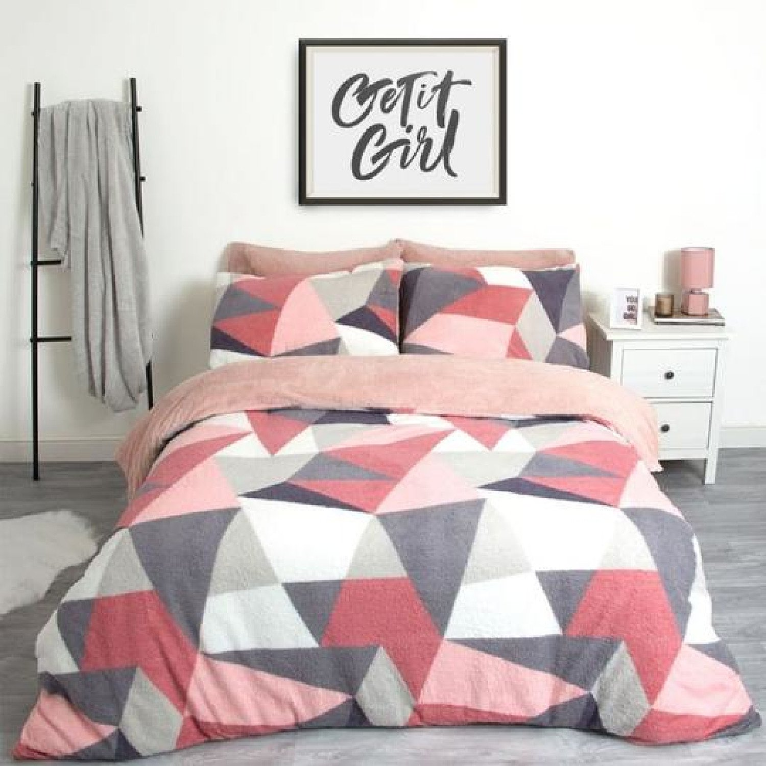 DREAMSCENE SHAPES TEDDY FLEECE DUVET COVER SET - BLUSH