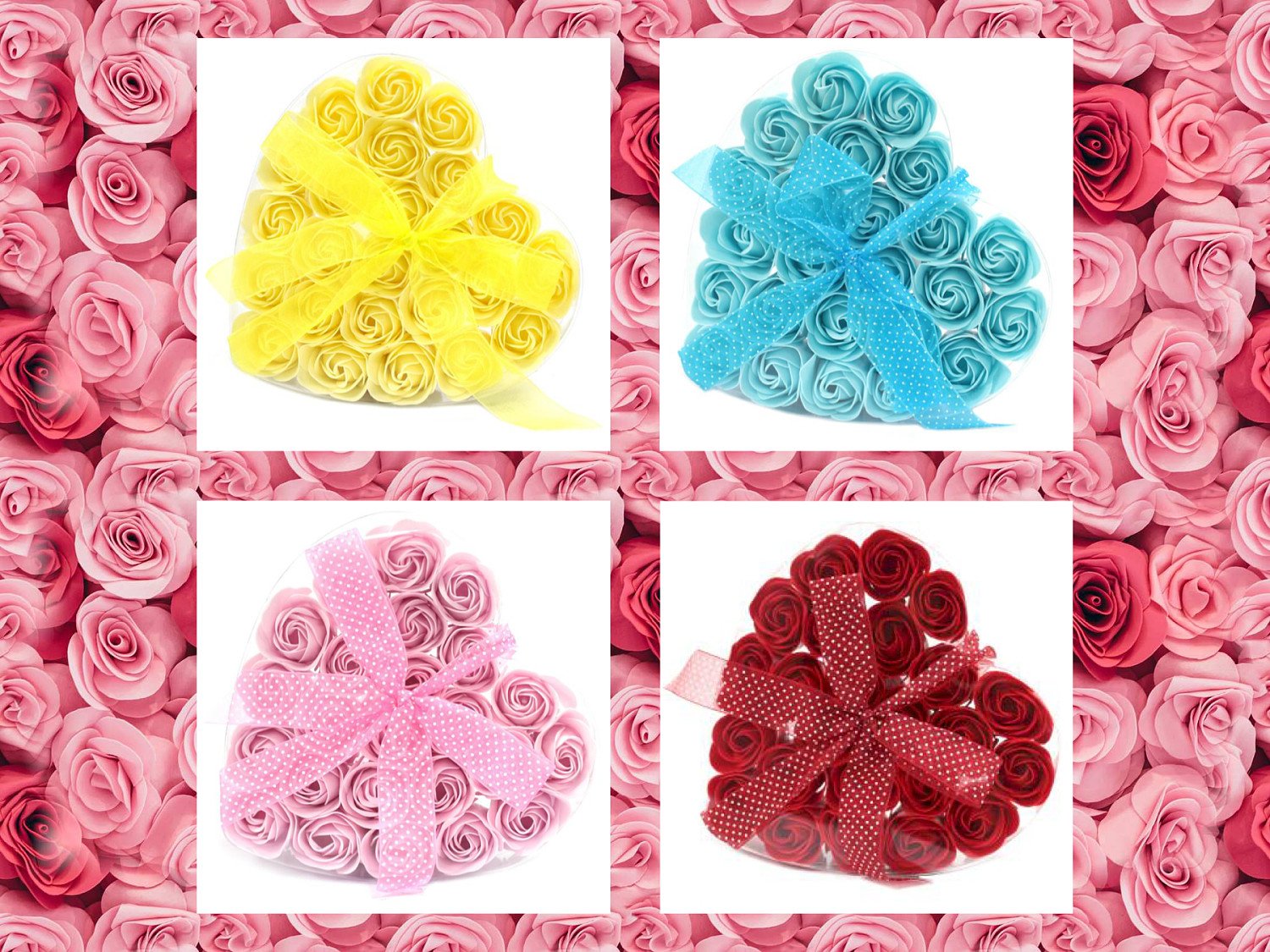 Set of 24 Soap Flower Heart Box