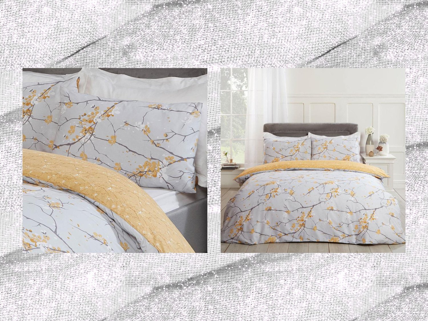 DREAMSCENE SPRING BLOSSOMS DUVET COVER SET - OCHRE