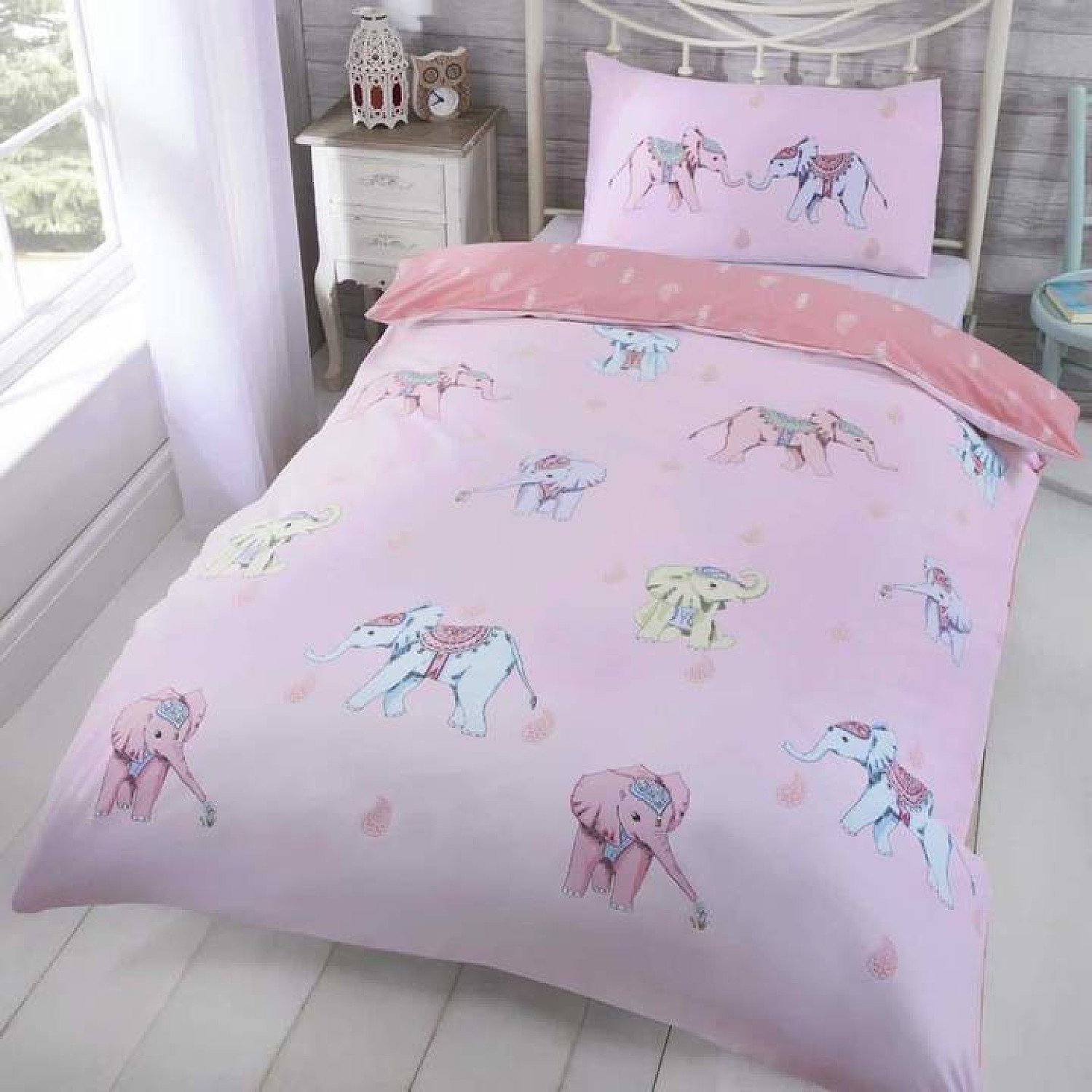 Ellie Indian Elephant Pink Kids Duvet Cover Set