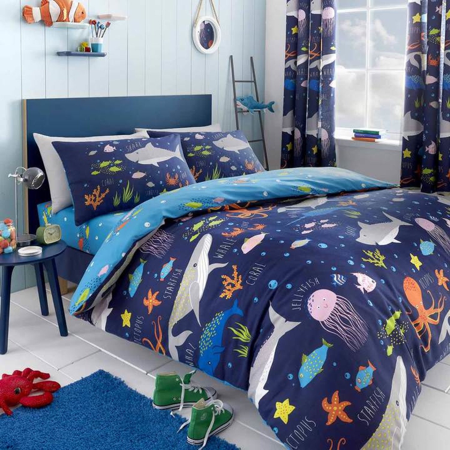 Sea Life Glow in the Dark Blue Kids Duvet Cover Set