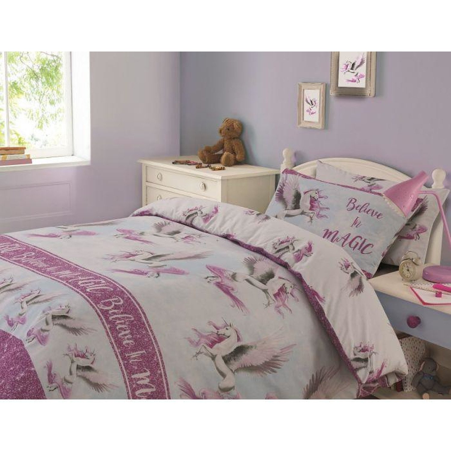 DREAMSCENE FLYING UNICORN DUVET COVER SET - PINK