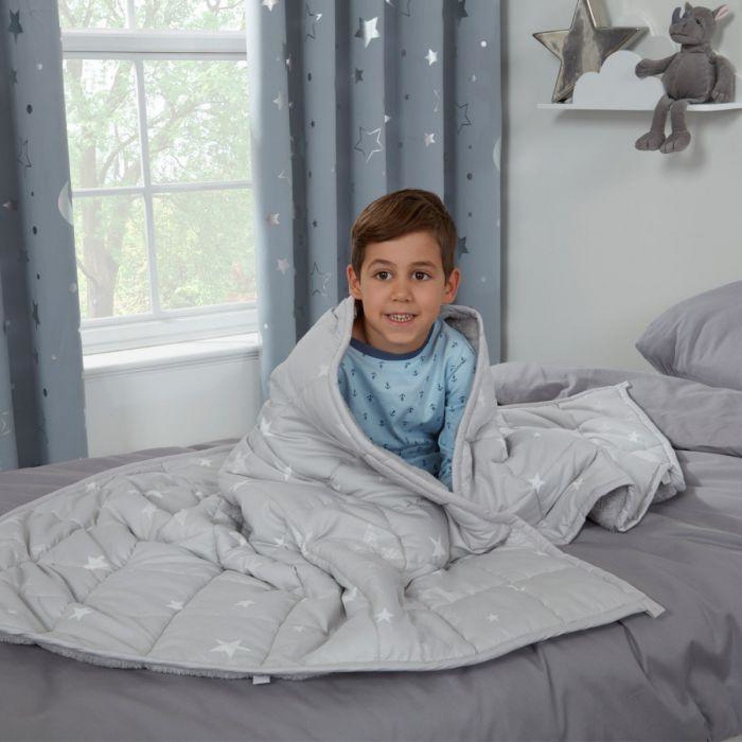 DREAMSCENE KIDS STAR TEDDY FLEECE WEIGHTED BLANKET, SILVER GREY- 3KG