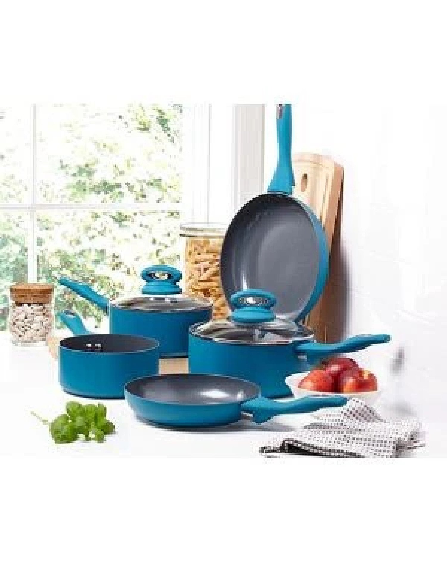 Cermalon 5-Piece Matt Teal with Grey Sparkle Ceramic Non-Stick Pan Set Free Postage