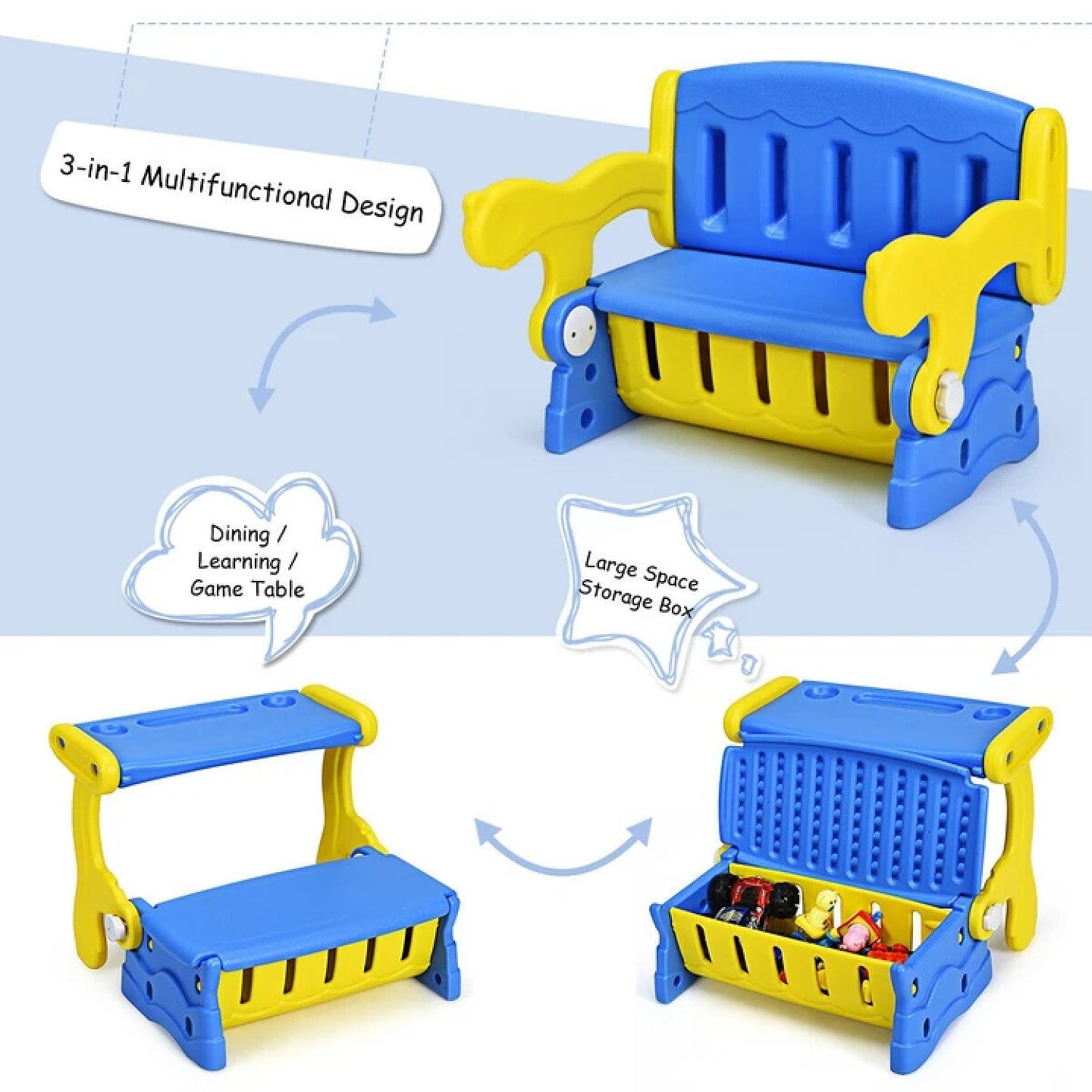 3-in-1 Multifunction Children's convertible Bench, Desk with Storage Free Postage