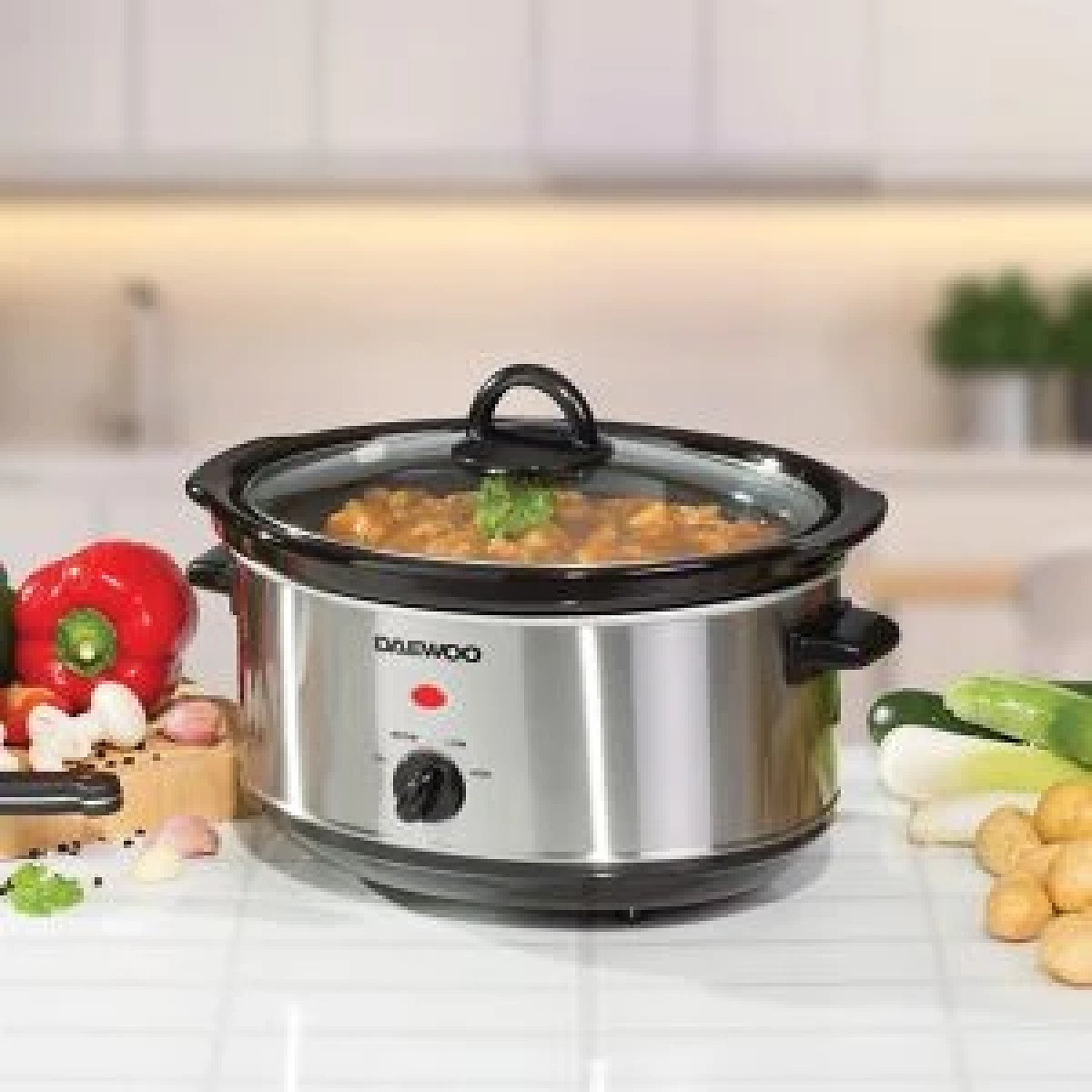 Daewoo 3.5L Stainless Steel Slow Cooker & Stoneware Pot Dishwasher Safe Pot & Lid Free Postage