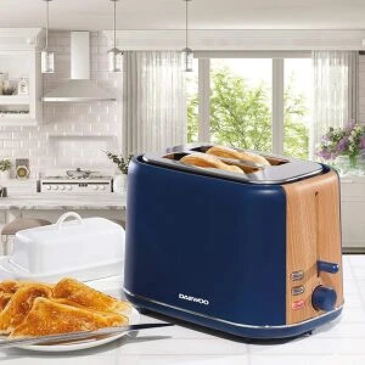 Daewoo Stockholm 2 Slice Blue Matte Finish Wood Effect Toaster 6 Time Settings Free Postage
