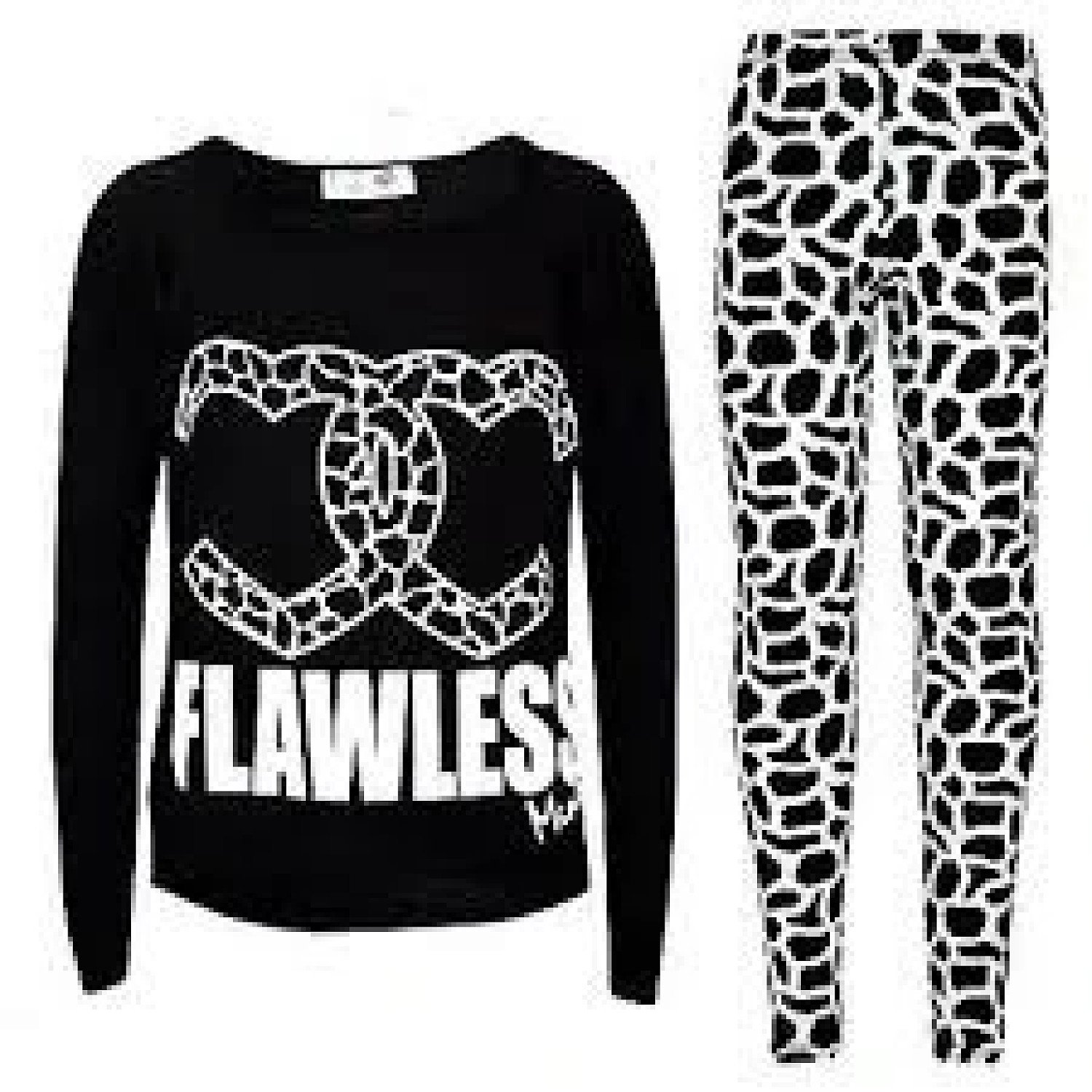 (7-13 Years, Black) Girls Flawless Printed Trendy Top & Fashion Legging Set Free Postage