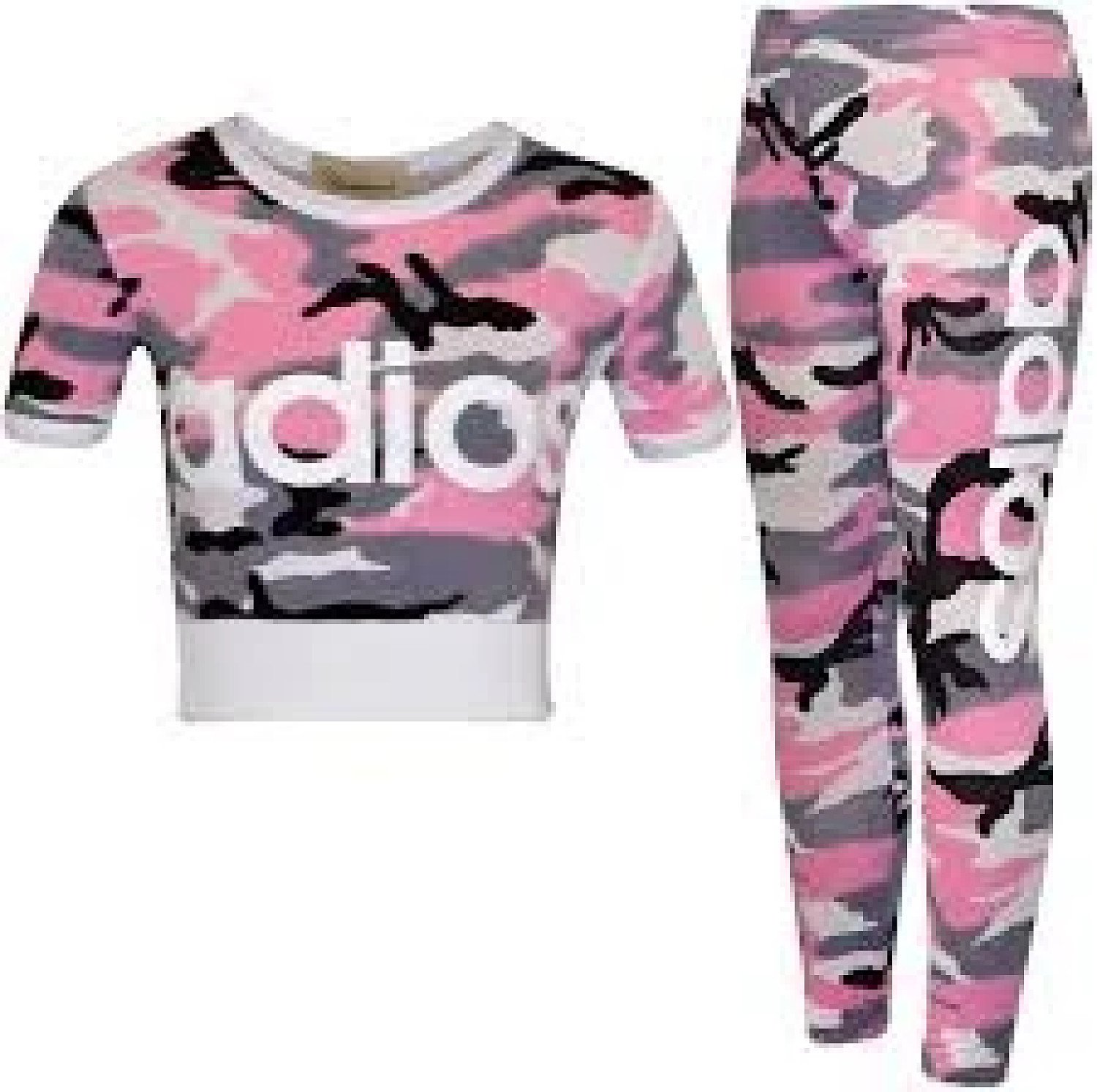 (Camo Baby Pink) Girls Adios Crop Top Leggings Tracksuit 7-13 Yr Free Postage