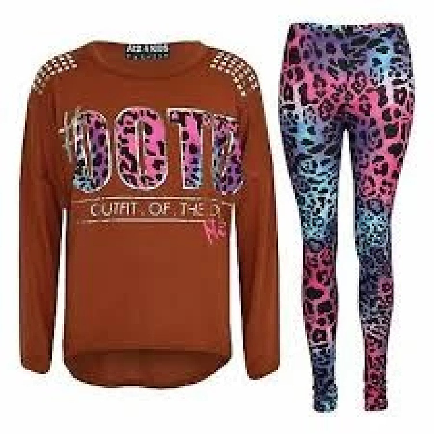 Kids Girls #OOTD Print Long Sleeves Top & Matching Fashion Legging Set 7-13 Year Free Postage