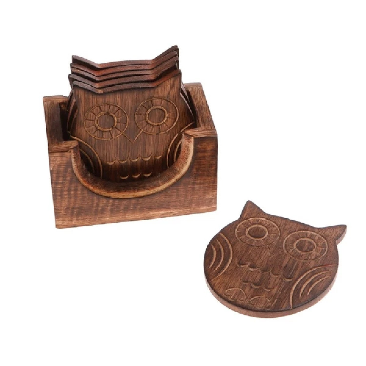 (Set of 6) Wooden Owl Coasters Free Postage