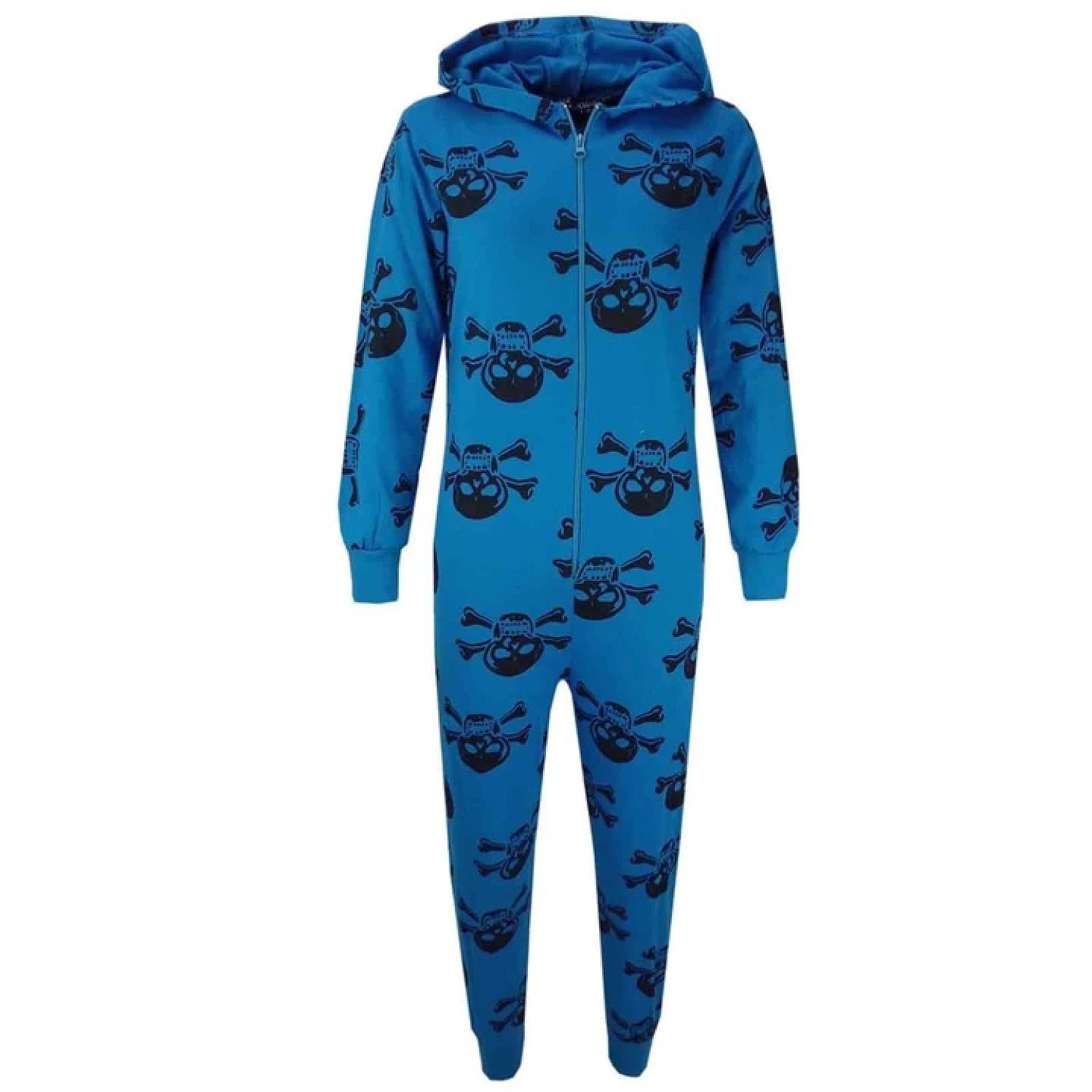 (Teal & Black) Girls Boys Onesie One Piece Kids Skull & Cross Bone All In One PJ's 5-13 Yrs