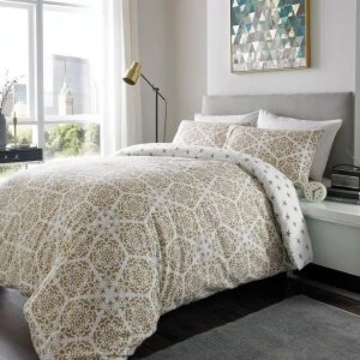 100% Brushed Cotton Duvet Set STARS DOUBLE MOCHA Free Postage