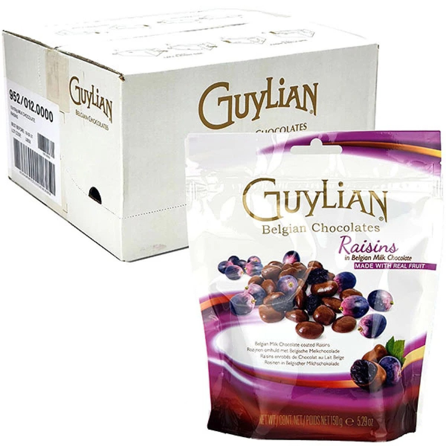12 X GUYLIAN BELGIAN MILK CHOCOLATE COATED RAISINS 150G PACKS Free Postage