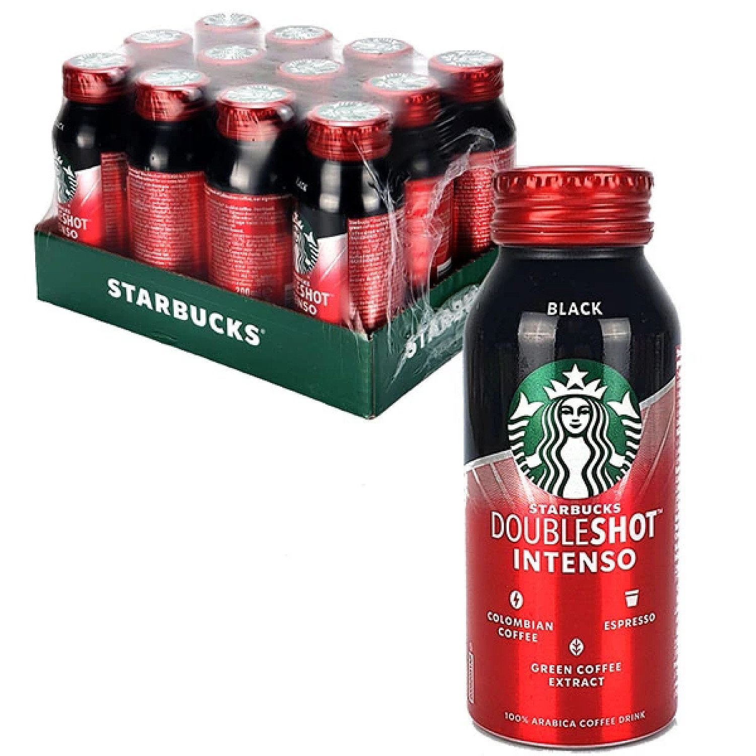 12 X STARBUCKS BLACK DOUBLE SHOT INTENSO COLOMBIAN COFFEE 200ML BOTTLES Free Postage